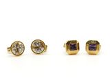 trois paires de boucles d'oreilles en or et en améthorate