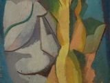 une peinture à l'huile représentant un homme tenant une banane à la main