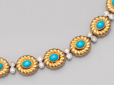 un collier en turquoise et diamants, signé Van Cleef