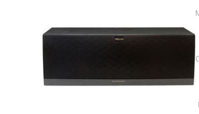 an image of a black speaker sitting on top of a white surface