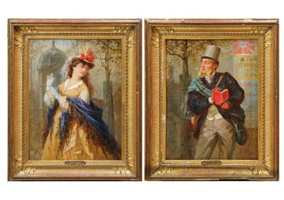 deux tableaux représentant un homme et une femme en tenue de cérémonie