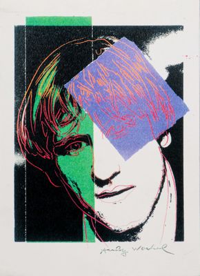 un tableau représentant un homme avec un morceau de papier carré sur la tête