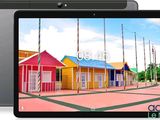 un gros plan sur une tablette dont l'écran affiche l'image d'un bâtiment coloré