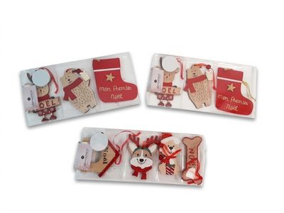 three christmas gift cards with ornaments on them on a white background