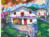 une image représentant un tableau d'une maison devant laquelle se trouve un bateau
