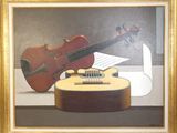 a painting of a guitar and a violin on a table