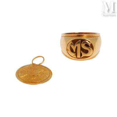 Bague et médaille Lot en or jaune 18K (750°/°°) comprenant u…