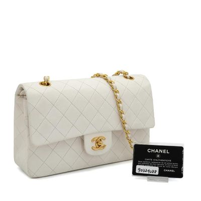 chanel white quilted lambskin flap bag with gold hardware