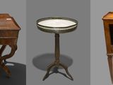 trois vues différentes d'une petite table sur laquelle est posé un miroir