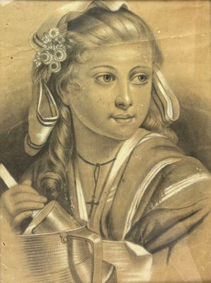 École Française XIX° La laitière Crayon sur papier signé au …