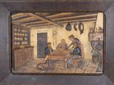a picture of a painting of a group of people at a table