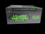 a box with a green logo on it on a black background