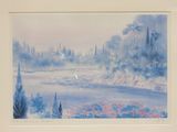 a picture of a painting of a lake in the woods