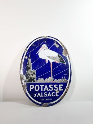 Plaque émaillée ovale Potasse d'Alsace Dimensions : 60 x 45 cm Eclats 