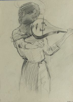 pencil drawing of a woman holding a baseball bat in her hands