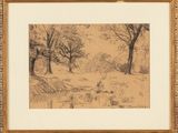 une image représentant un dessin de paysage avec des arbres en arrière-plan