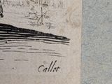 a drawing of a man on a boat in the water
