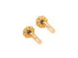 a pair of gold flower hair clips on a white background