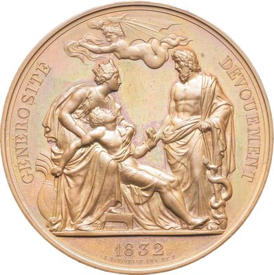 une image représentant une médaille d'or sur laquelle figurent les statues d'une femme et d'un homme