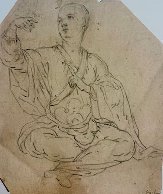 an old drawing of a woman holding a baby in her lap