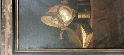 une photo d'un tableau représentant un homme avec un chapeau et un livre