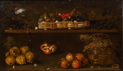 an image of a painting of fruits and vegetables on a shelf