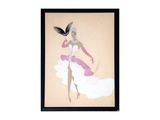tableau représentant une femme en robe blanche, avec une plume sur la tête