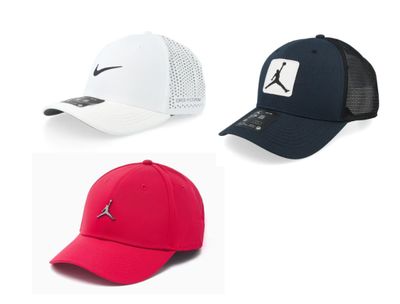 four different styles of hats with the air jordan logo on them