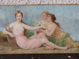 un tableau représentant deux femmes assises sur une chaise