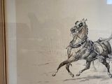 drawing of a man riding a horse drawn by a man in a carriage