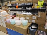 many containers and containers on the shelves in the store