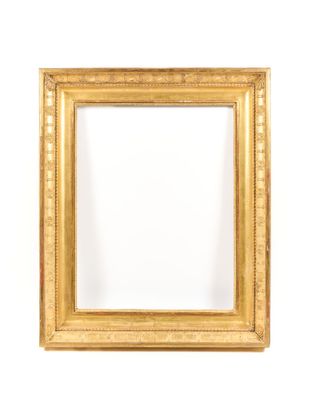 an antique gold frame with a white background