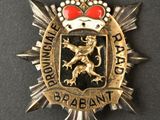 a close up of a metal badge with a crown on it