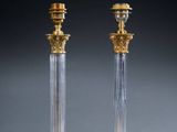 pair of antique brass and crystal candlesticks