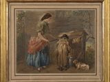an image of a painting of a woman and a child with a dog