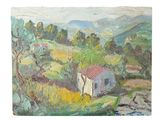 an image of a painting of a house on a hill