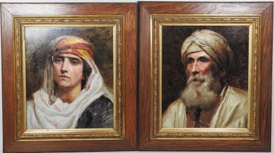 deux tableaux représentant un homme et une femme portant des turbans