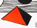 une image représentant une affiche en noir et blanc sur laquelle figure un triangle rouge