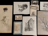 a lot of drawings on a black surface