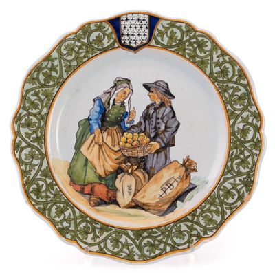 a plate with a picture of a man and a woman on it