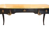 an image of a black and gold desk with two drawers
