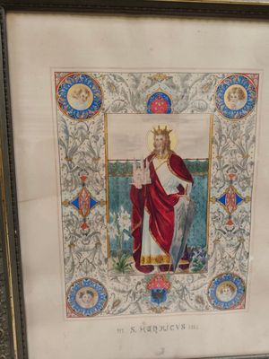 framed picture of a painting of a king and a woman with a crown