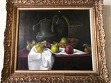 un tableau représentant une nature morte avec des fruits sur une table