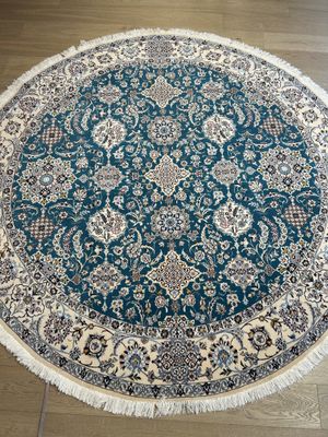 Tapis Iran Nain ronde laine et soie couleur bleu 250 diamètr…