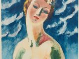 une image d'une peinture représentant une femme avec des fleurs dans les cheveux