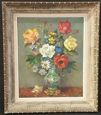 Pierre LANGLADE (1907-1972)" Bouquet de fleurs" huile sur pa…