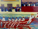 a painting of a group of people in a boat