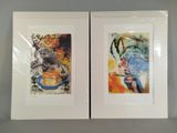 lot de deux tableaux encadrés représentant des animaux et des oiseaux, dans un cadre blanc