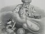 an old drawing of a man in a hat and a woman in a dress