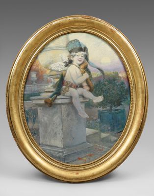 an image of a painting of a woman sitting on a ledge
